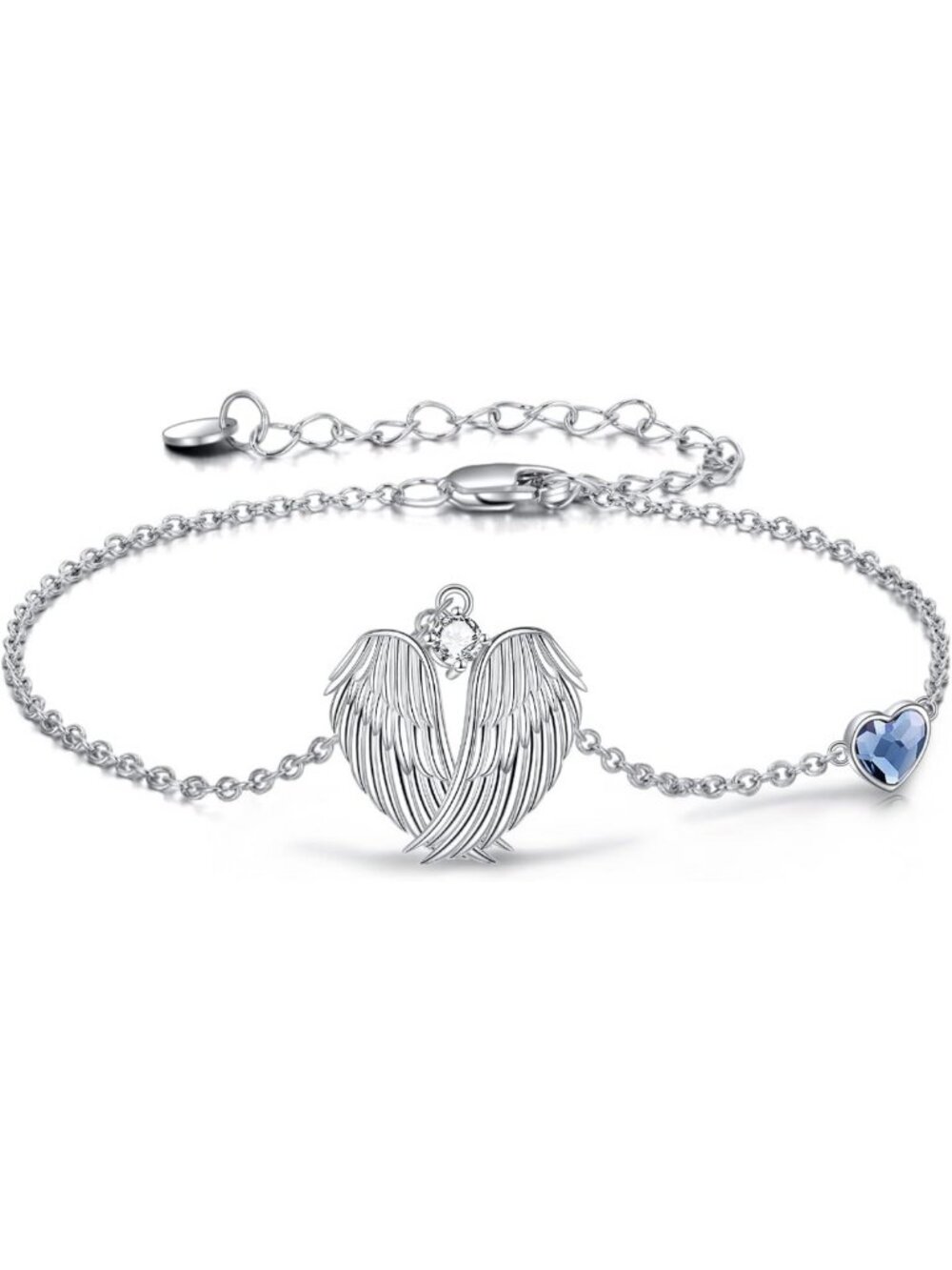 Sterling Silver Angel Wings Bracelet | Heart Charm Jewelry Gift for Women